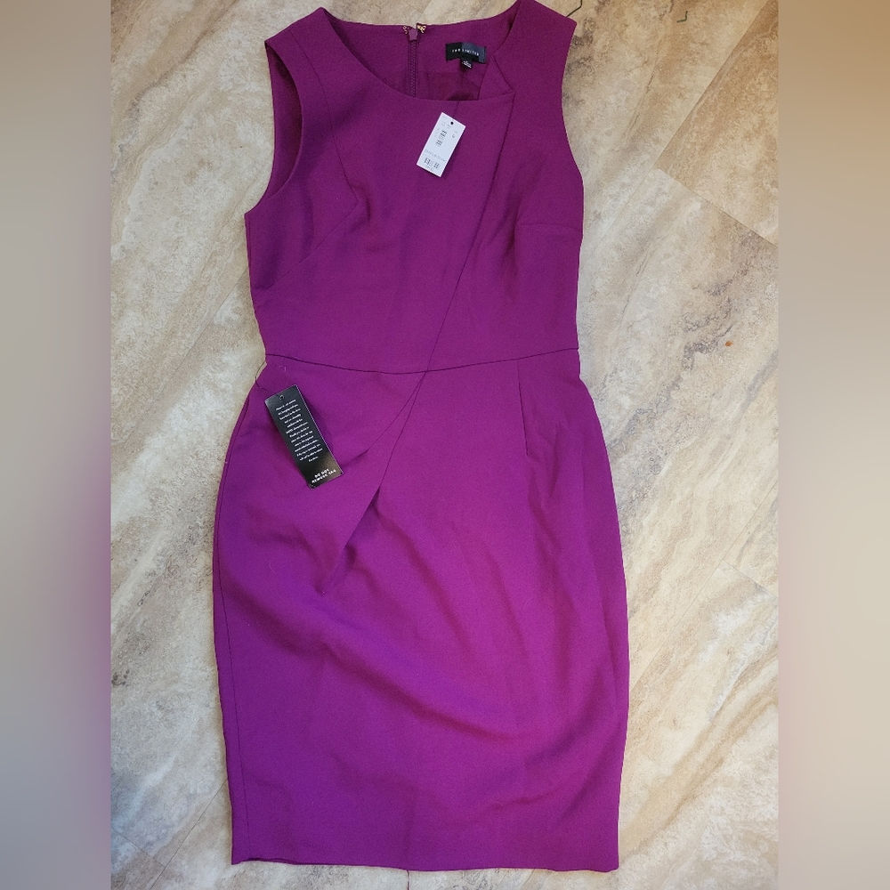 The Limited High Neck Sheath Sleeveless Dress back Zip-Up Purple
